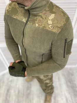 Чоловіча флісова Кофта з кишенями та липучками під шеврони / Фліска олива камуфляж розмір M