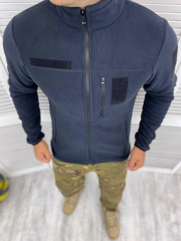 Мужская флисовая Кофта с карманами и липучками под шевроны / Плотная флиска синяя размер L