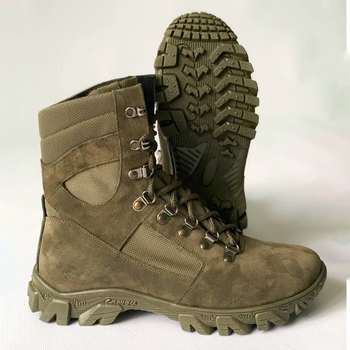 Утеплені Берці з натуральної шкіри з підкладкою Airtex / Зимові черевики у кольорі олива розмір 47
