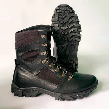 Утепленные Берцы из натуральной кожи / Зимние ботинки с меховой подкладкой в черном цвете размер 43