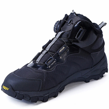 Мужские крепкие Ботинки "Ciclop" с автошнуровкой и толстой рифленой подошвой / Кожаные Берцы черные размер 39