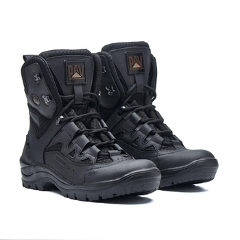 Универсальные кожаные Берцы с мембраной / Летние Ботинки на двухкомпонентной подошве черные размер 48