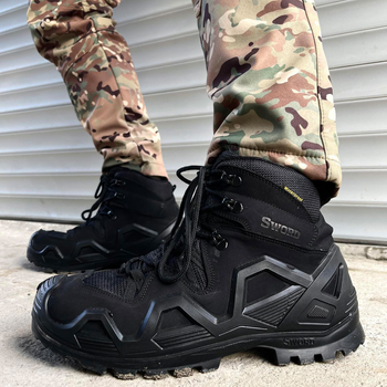 Демисезонные мужские Ботинки Single Sword с мембраной / Нубуковые водонепроницаемые Берцы черные размер 39