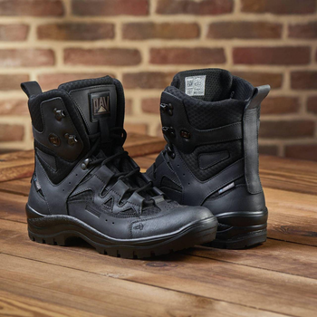 Универсальные кожаные Берцы с мембраной / Летние Ботинки на двухкомпонентной подошве черные размер 46