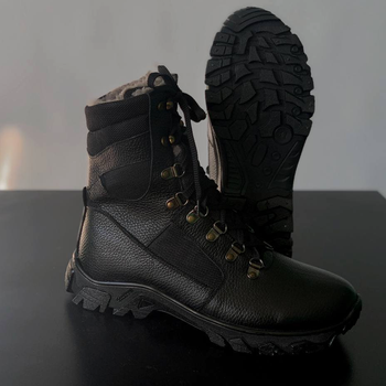 Утепленные Берцы из натуральной кожи / Зимние ботинки с подкладкой Airtex в черном цвете размер 46