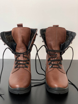 Зимові Берці Яструб з натуральної шкіри з хутряною підкладкою / Високі утеплені черевики коричневі розмір 43