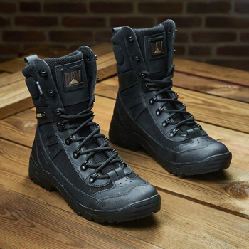 Мужские кожаные Берцы с водонепроницаемой мембраной / Летние Ботинки на термопластической подошве черные