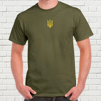 Футболка з вишивкою золотого тризуба чоловіча Millytary Green XL (459343-17-1)