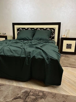 Постільна білизна бавовняна в смужку Євро 200 x 220 Страйп сатин 50 x 70 Смарагдова