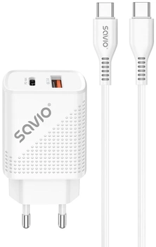 Зарядний пристрій Savio LA-05 + кабель для швидкої зарядки White (SAVLA-05)