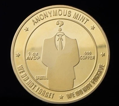 Позолочена сувенірна монета Bitcoin Anonymous Mint — колекційний подарунок для криптоентузіастів