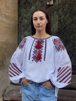 Українська вишиванка жіноча біла "Єфросінія" з традиційною вишивкою на домотканому полотні 12229-58 (3XL)