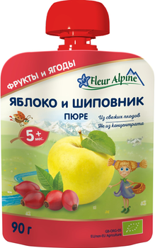 Фруктове органічне пюре Fleur Alpine Яблуко і Шипшина 90 г (5024688001055)