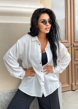 Базова молочна сорочка на кнопках 3018353 L-XL (50-52) Креп віскоза жатка