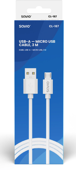 Кабель Savio CL-167 USB-A - micro-USB 2 A 3 м Білий (SAVKABELCL-167)