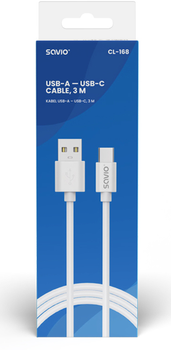 Kabel Savio CL-168 USB-A - USB Type-C 2 A 3 m Biały (SAVKABELCL-168)