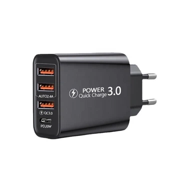 Зарядний пристрій/блок живлення Quick Charge 3.0 з USB виходами 30 W (чорний)