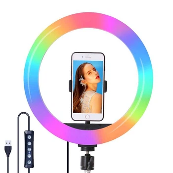 Кольцевая RGB лампа Ring Light MJ-33 с креплением и пультом USB 30 см