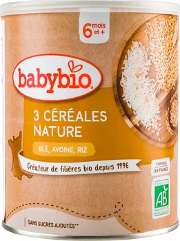 Каша органічна злакова Babybio з Пшеницею Овсом та Рисом від 6 місяців 220 г (3288131500188)