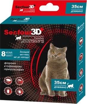 Ошейник Secfour 3D для кошек 35 см (этофенпрокс/фипронил/пирипроксифен), защита от блох и клещей 8 мес (НФ-00003605 (S-738)) (4820150207380)