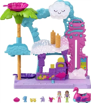 Игровой набор Полли Покет автомойка Фламинго Polly Pocket 2 Micro Dolls with Toy Car Water Play HHJ05