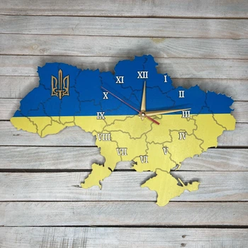 Часы настенные в форме карты Украины, часы карта Украины, часы патриотические HWD (A0622)