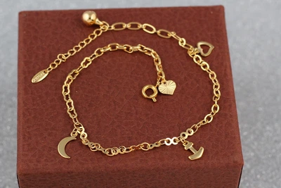Браслет Xuping Jewelry на ногу місяць з якорем 23 см 1 мм добавка ланцюга 3 см золотистий