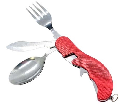 Набір туриста Stinger ніж, ложка, вилка, відкривачка, червоний (DN30756)