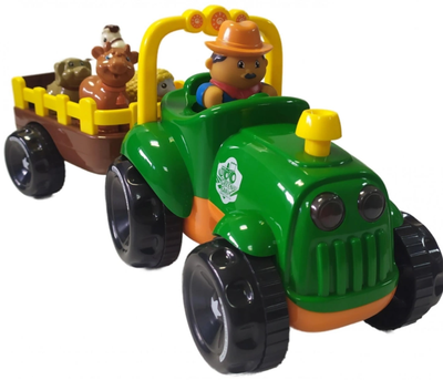 Трактор музыкальный Limo Toy с прицепом звуки подсветка 4 фигурки в комплекте Зеленый (M 5572 UA)
