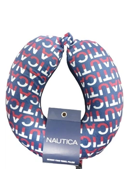 Подушка для подорожей Nautica Memory Foam Travel Pillow, Синій з червоно-білим принтом