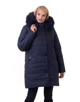 Женский пуховик большого размера зимний UF-fashion LRD-164 песец 58 синий