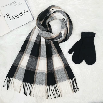 Комплект жіночий зимовий (шарф+рукавиці) M&JJ One size Чорний + сірий 8064 - 4106