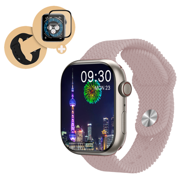 Умные смарт часы AirPro HK9 Pro Plus 45mm (AMOLED) Premium Smart Watch Series 8 Pink + Aluminium Украинское меню cпортивные с микрофоном тонометром + ремешок и защитная пленка в подарок