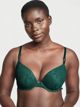 Кружевной бюстгальтер с пуш-ап изумрудно-зеленого цвета VICTORIA'S SECRET Sexy Tee р. 70А/32А арт. 30491