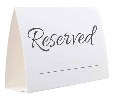 Знак-табличка "Зарезервировано" / "Reserved" белый, 20 шт. 14х10см. Плотный ламинированный картон.