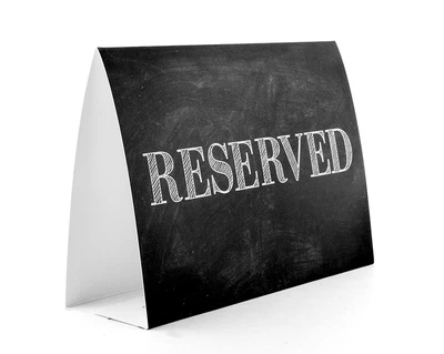 Знак-табличка "Зарезервировано" / "Reserved" черный, 20 шт. 14х10см. Плотный ламинированный картон.
