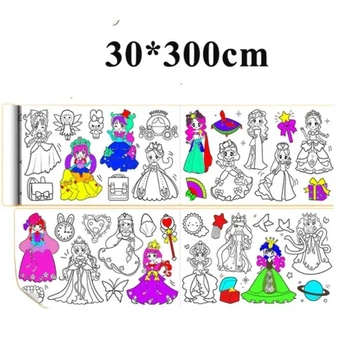 Розмальовка для дітей Mega Princesses 30*300 см. на клейкій основі, велика розмальовка 3 м. для дитячих свят, садочків, шкіл, Chansin (67589872)