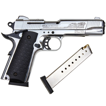 Стартовый пистолет Kuzey 911#6 Matte Chrome Plating, Engraved/Black Grips