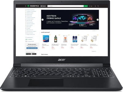 Ноутбук Acer Aspire 7 A715-43G-R8JR (NH.QHHEU.00H) Charcoal Black / AMD Ryzen 7 5825U / RAM 16 ГБ / SSD 512 ГБ / nVidia GeForce RTX 3050 Ti, 4 ГБ / Подсветка клавиатуры