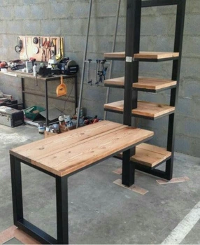 Дизайнерський Письмовий комп'ютерний стіл з полицями Loft Design 200x60x180h Чорний/Дерево ATL720