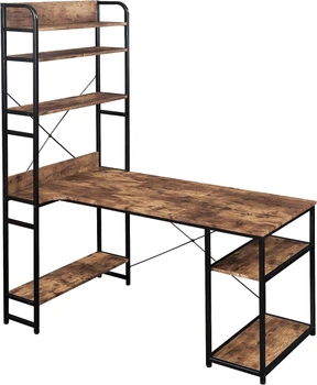 Дизайнерский Письменный компьютерный стол с полками Loft Design 120x60x200h Черный/Дерево ATL705