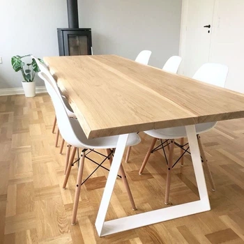 Дизайнерский Кухонный обеденный стол из натурального дерева Loft Design 240x100x75h Белый / Дерево ATL028