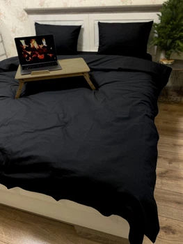 Постельное белье хлопковое Однотонная Евро Простынь на резинке 180x200х20 Бязь Черное 70 х 70