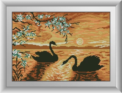 Алмазна мозаїка "Лебеді на заході" Dream Art в коробці 30733
