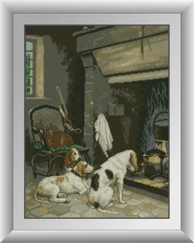 Алмазна мозаїка "Собаки біля каміна" Dream Art в коробці 31023
