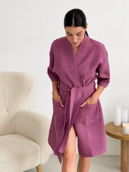 Жіночий Халат Кімоно вафельний COSY теракот (рожевий) розмір L (P-103/L)