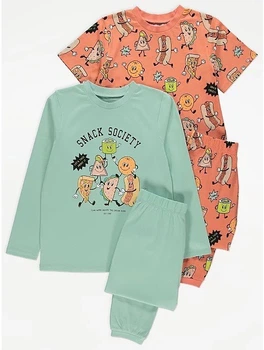 Пижама (кофта+футболка+штаны) Mint Green Snack Society 4шт George 134-140см (400092849)