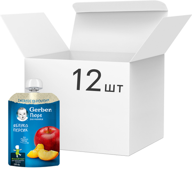 Упаковка фруктового пюре Gerber из яблок и персиков для детей с 6 месяцев 150 г х 12 шт (7613287357212)