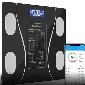 Напольные электронные весы A-8003 до 180 кг платформенные с ЖК дисплеем Bluetooth умные смарт весы с приложением Черные