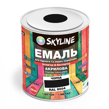 Емаль акрилова SkyLine універсальна для підлоги Чорна RAL 9004 зносостійка 0,75 л без запаху